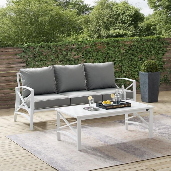 Crosley Furniture Outdoor Sofa Set, Gray & White - Sofa & Coffee Table - 2 Piece KO60029WH-GY